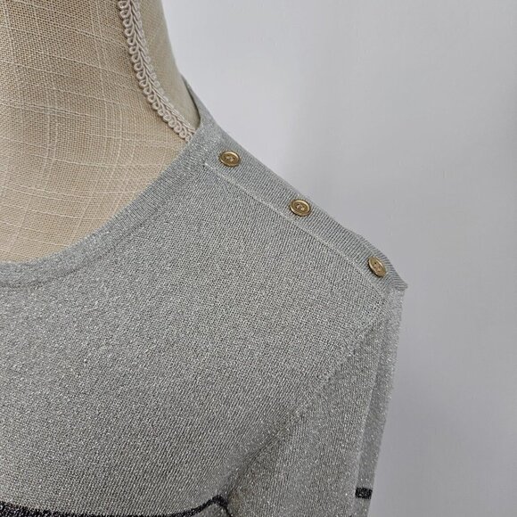 J. McLaughlin Ginger Metallic Stripe Sweater Silver Women’s Size S Preppy Party - Picture 4 of 11